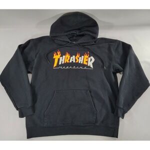 THRASHER MAGAZINE Skateboarding Flames Long Sleeve Pullover HOODIE Sz M EUC‎